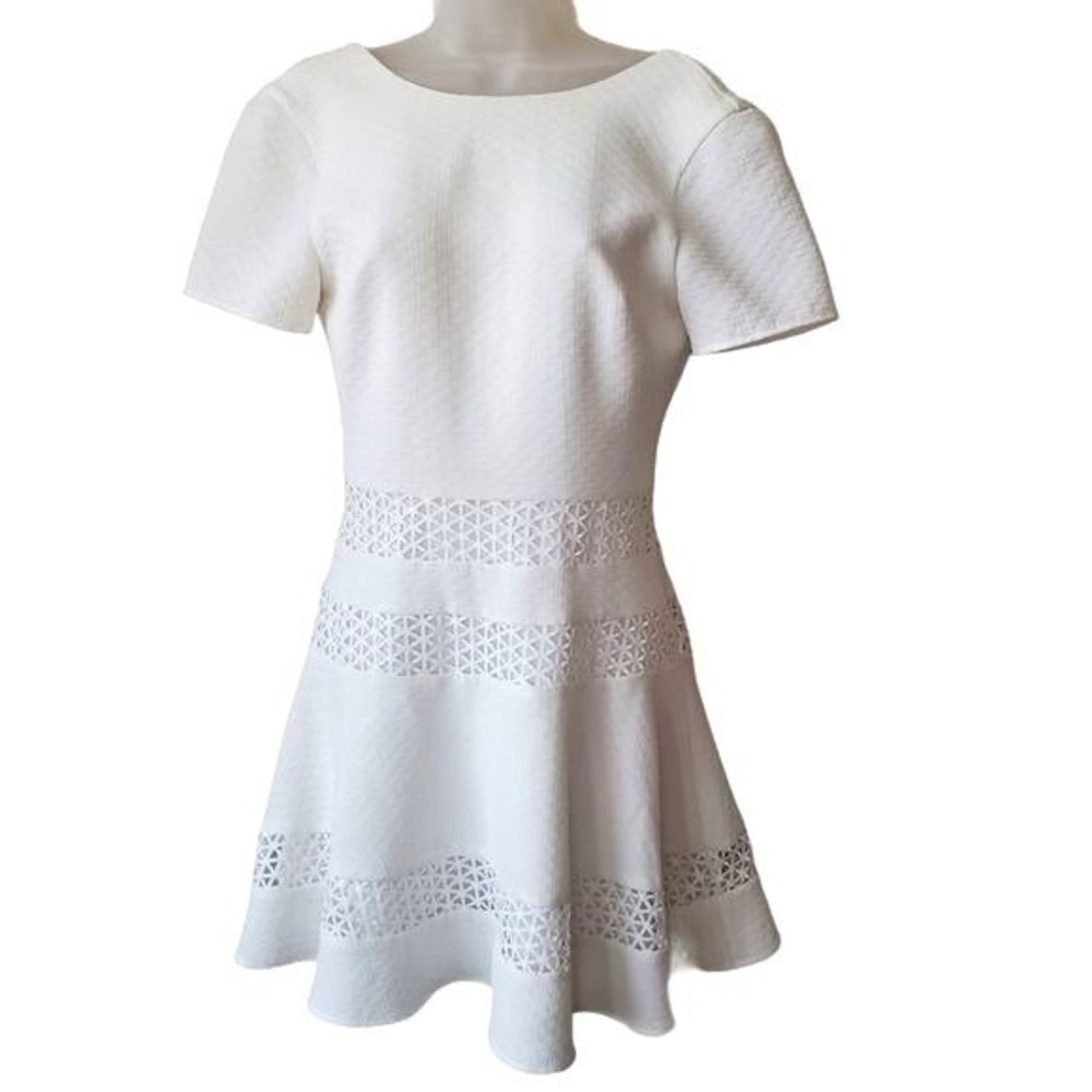 Chelsea28 Womens Coquette Preppy Fit Flare Dress XS Ivory Lattice Eyelet Mini